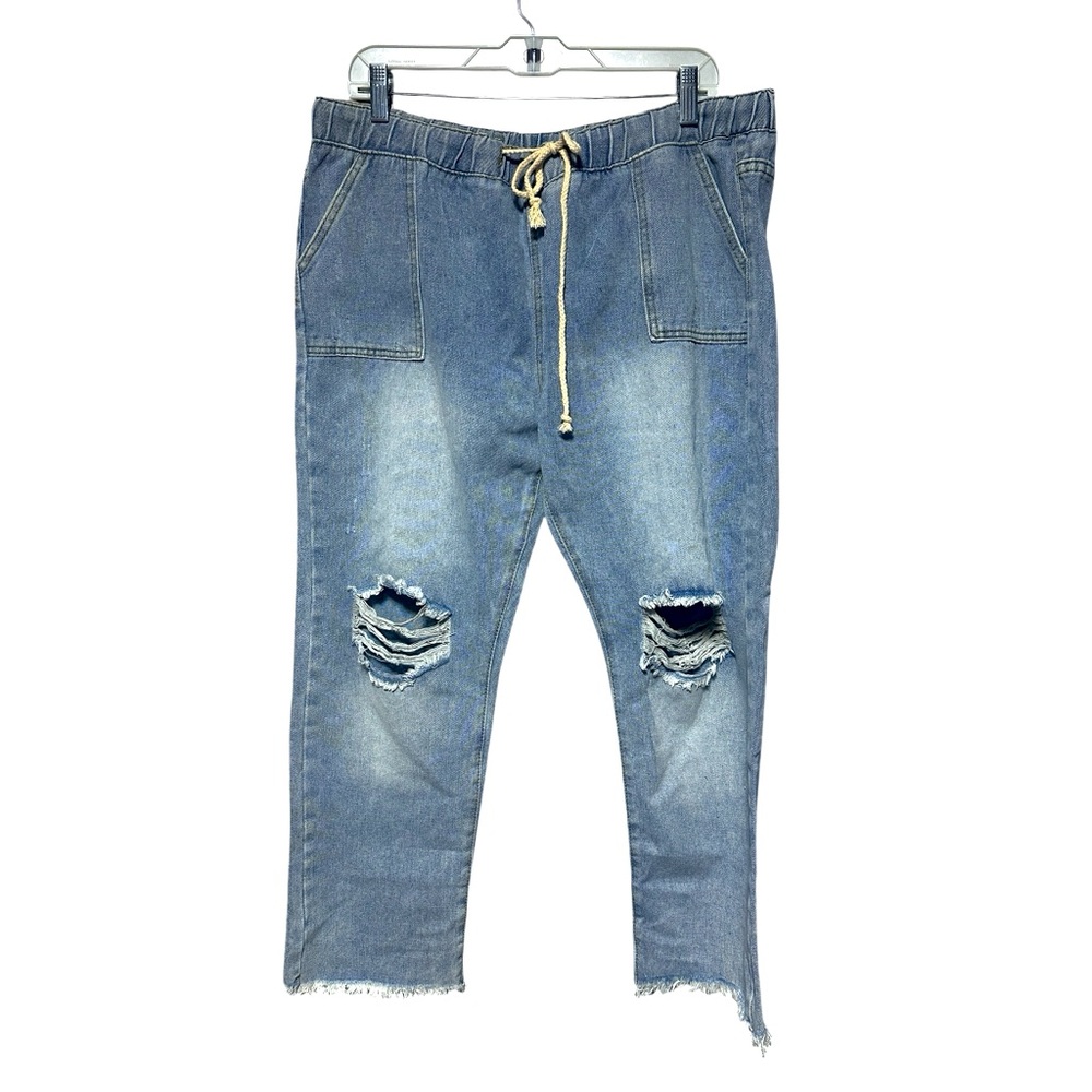 Distressed Boho Relaxed Baggy Fit Drawstring Waist Jeans XXL